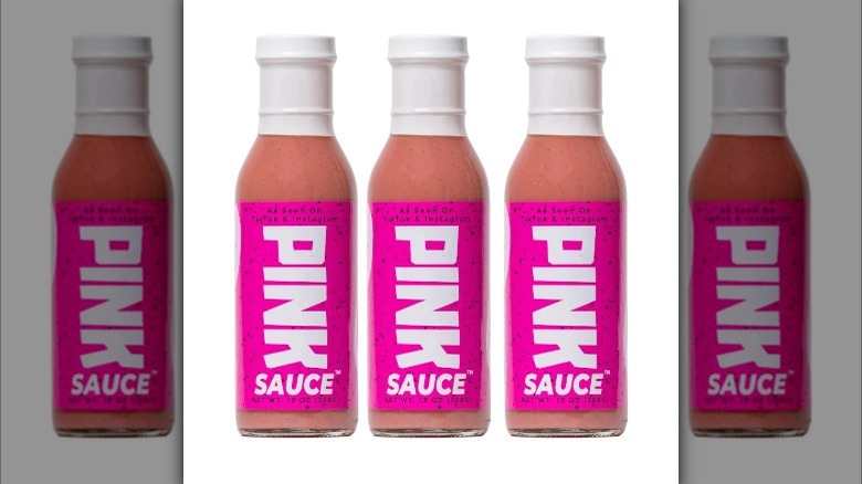 Three Pink sauce bottle