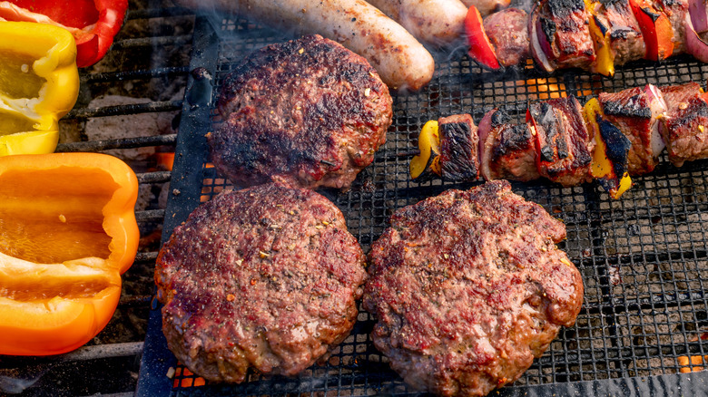 Meat and veggies over charcoal