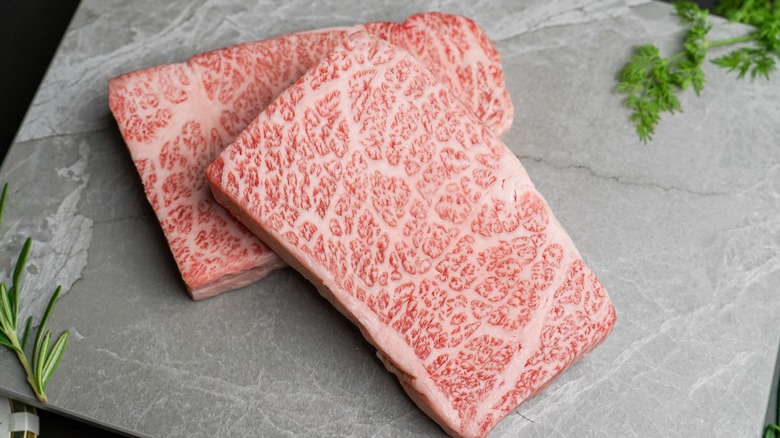 Raw kobe beef steaks
