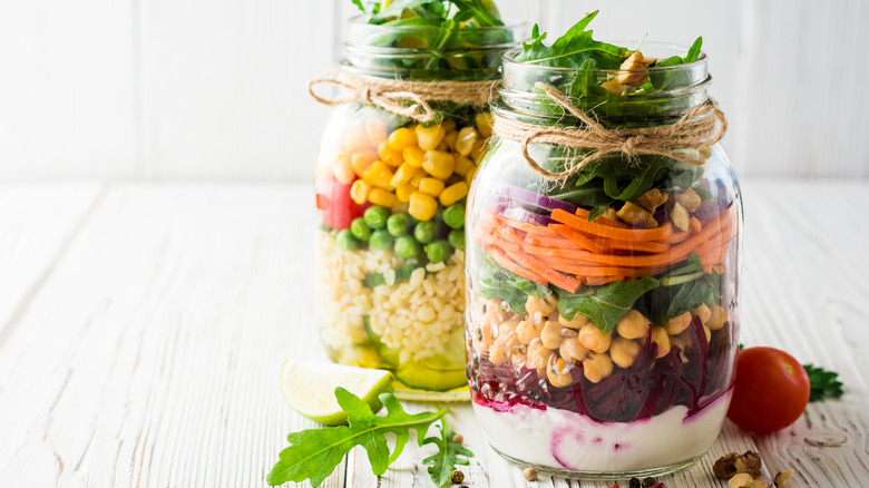 Layered mason jar salads