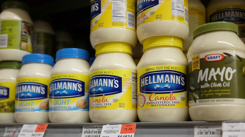 Various types of mayonnaise at store