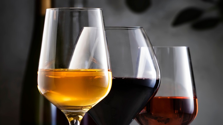 Three glasses of different wines