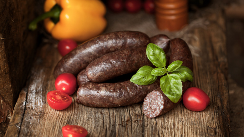 Plate of black pudding also called blood sausage