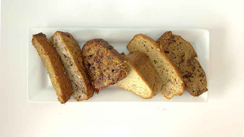 Slices of various banana breads