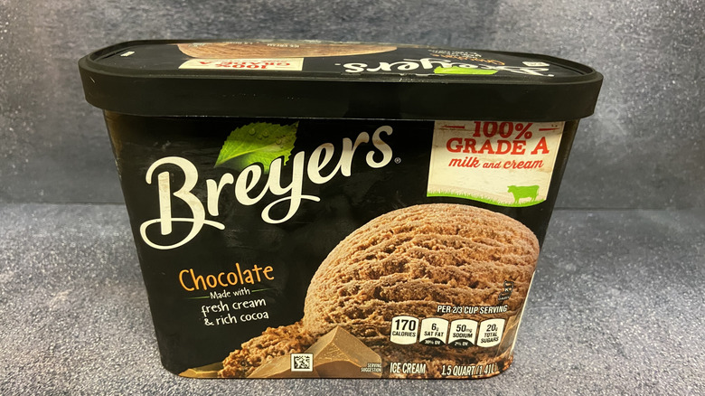 Tub of Breyers chocolate ice cream