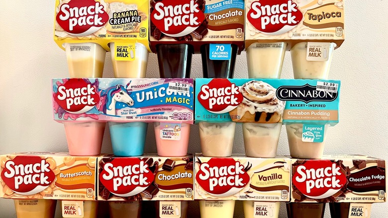 Snack Pack Pudding packages stacked onto each other