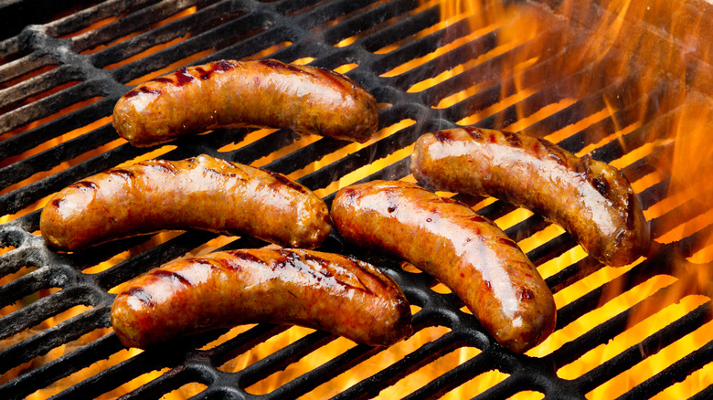 Sausages on a grill