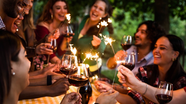 group of friends wine tasting