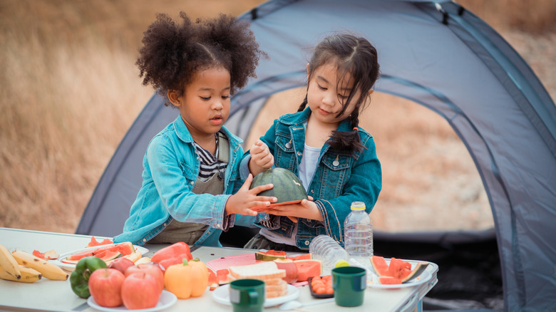 Kids cooking mountains camping trip