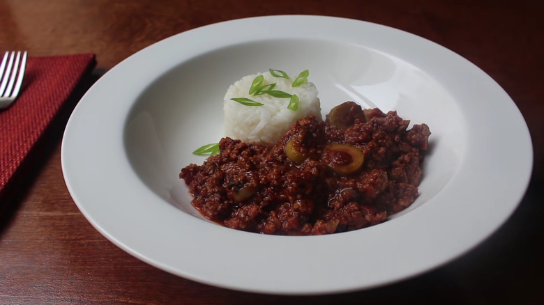 Bowl of picadillo with rice