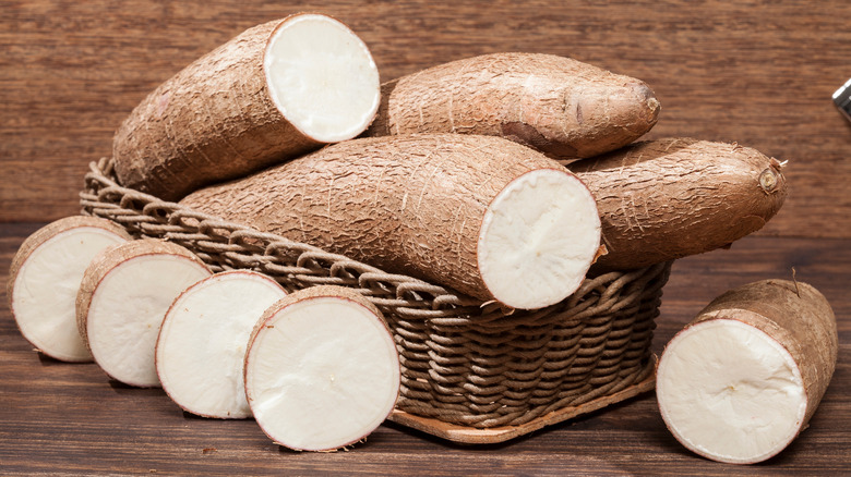 Raw yuca sliced