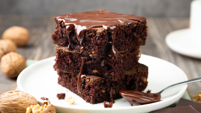 chocolate brownies with spoon