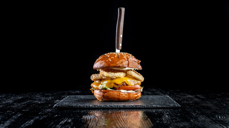 Burger with onion rings
