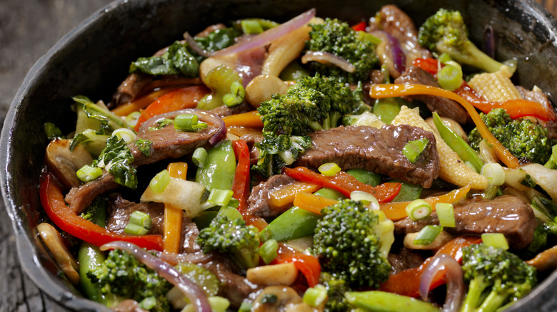 Skillet of broccoli beef