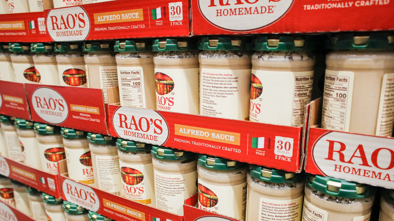 Bottled Alfredo sauce on shelf