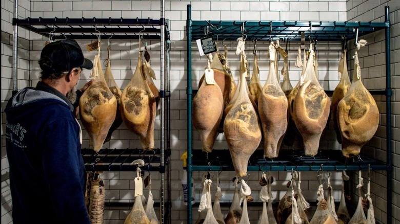 Aging country hams