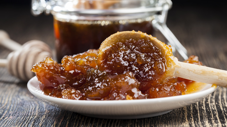 Crystallized honey on plate