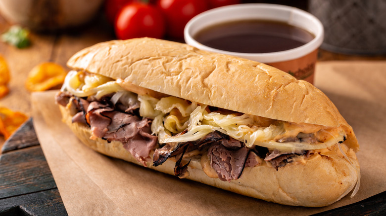 Italian beef sub with side of au jus
