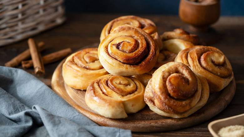 Freshly baked cinnamon rolls with icing