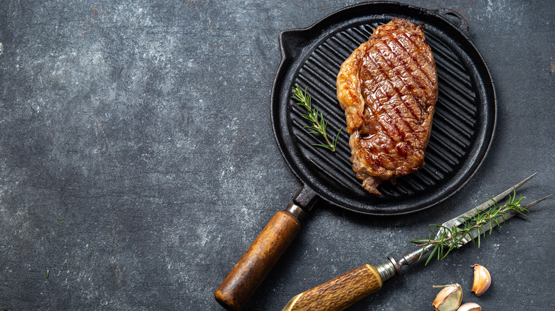 Steak on cast iron pan