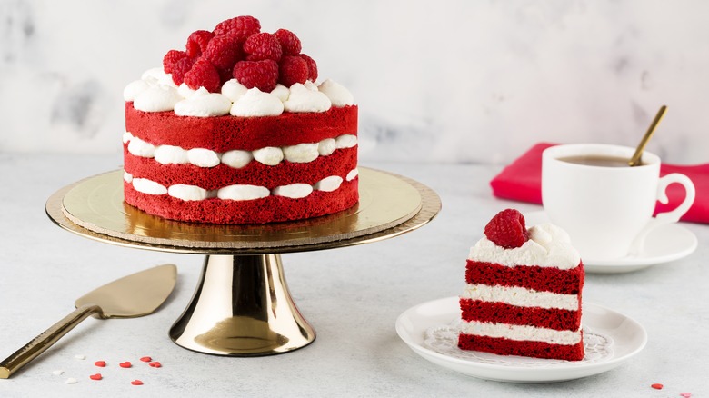 Red velvet cake on a stand