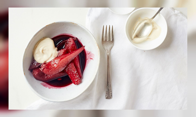 wine-poached pears