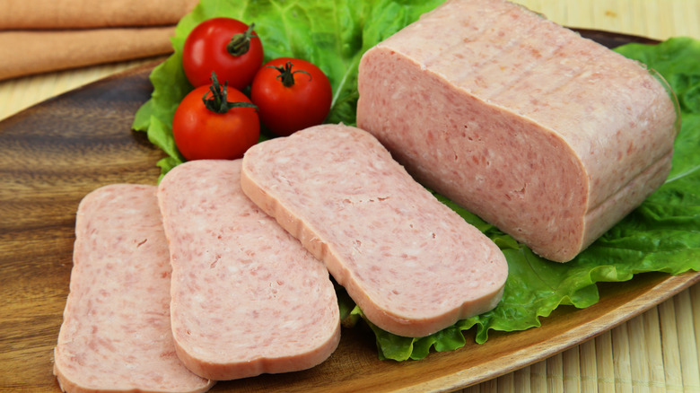 Plate of uncooked SPAM