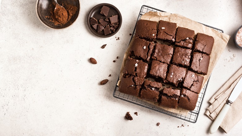 Brownies in a pan on a white background