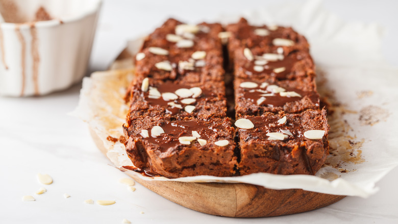 Sweet potato brownies on a wooden board