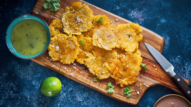 fried plantains on cutting board