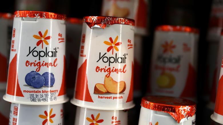 yogurt in grocery dairy fridge