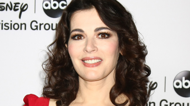 Nigella Lawson wearing red dress