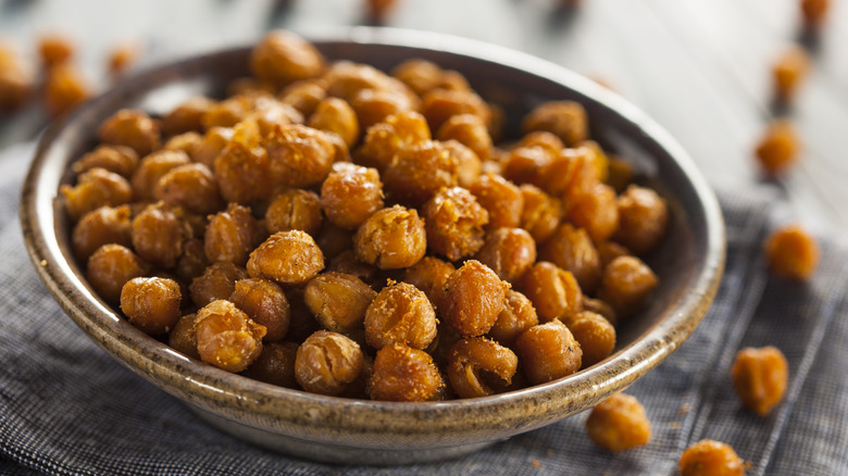 Crispy seasoned chickpeas in a bowl