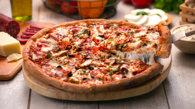 Pizza loaded with toppings