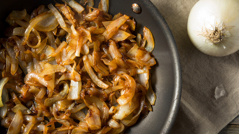 Caramelized onions in a pan