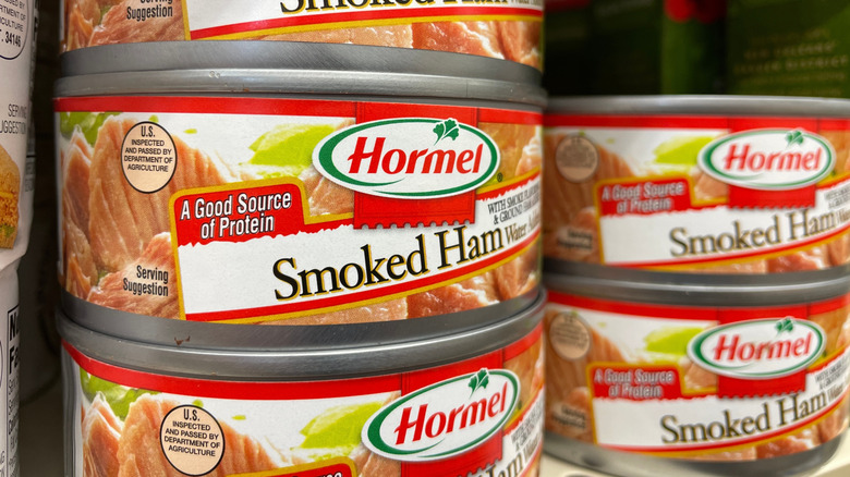 Stack of Hormel Canned Smoked Ham