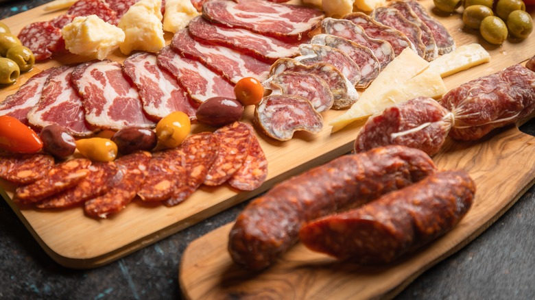 charcuterie board with cured meats