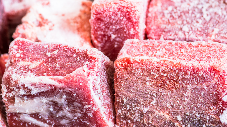 frozen pieces of meat