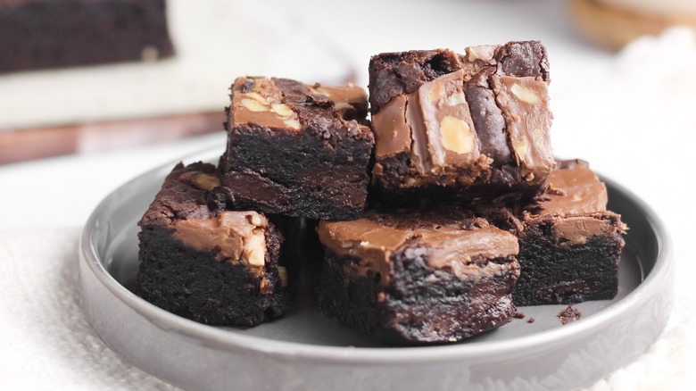 brownies stacked on plate